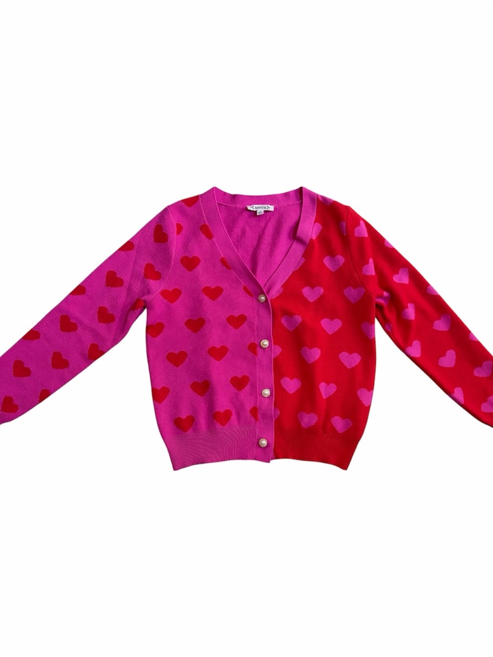 Nanette Lepore Womens Button Front Crop V-Neck Cardigan Medium Heart Pink Red